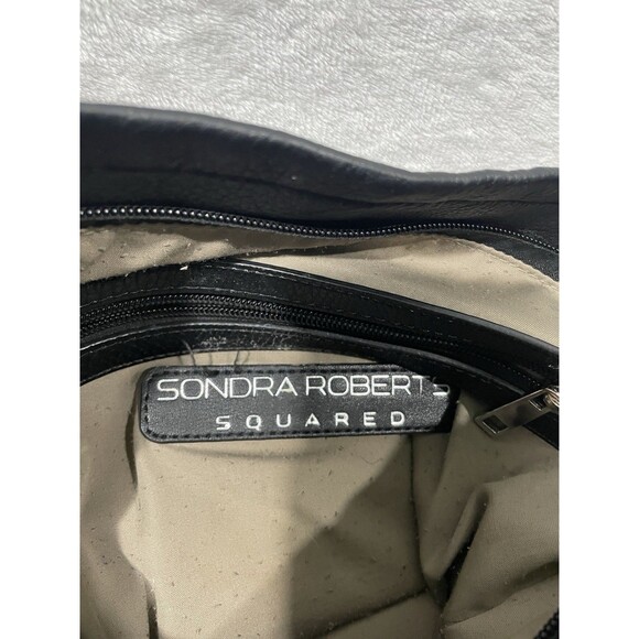 Sondra Roberts Squared Black Faux Leather Hobo Tote Purse With Tassel - Picture 2 of 8